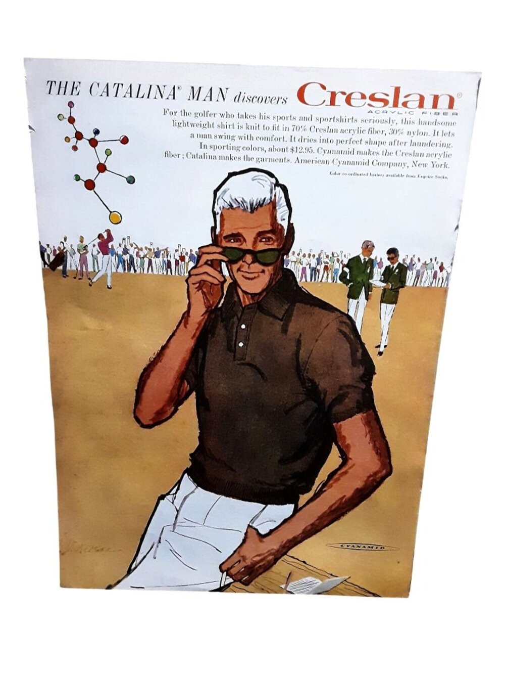 1960 Creslan Acrylic Fiber Catalina Man Golf Fashion Vintage Print Ad